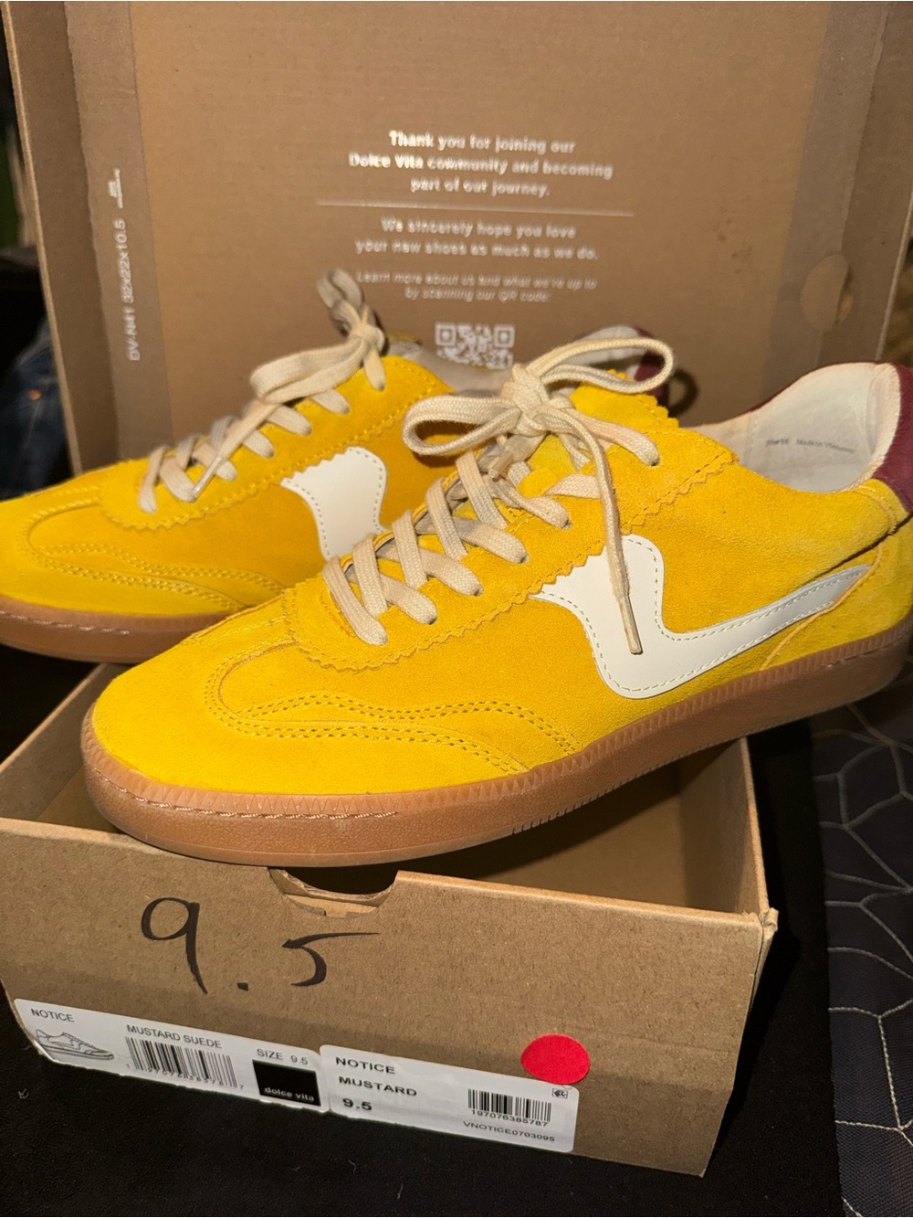 Dolce Vita Mustard Yellow Suede Sneakers with Pink Heel